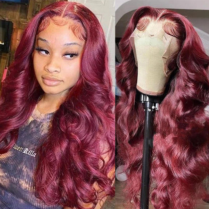 Flash Sale Sunber 99J 13×4 Lace Front Wig 180% denisty Red Human Hair Wigs