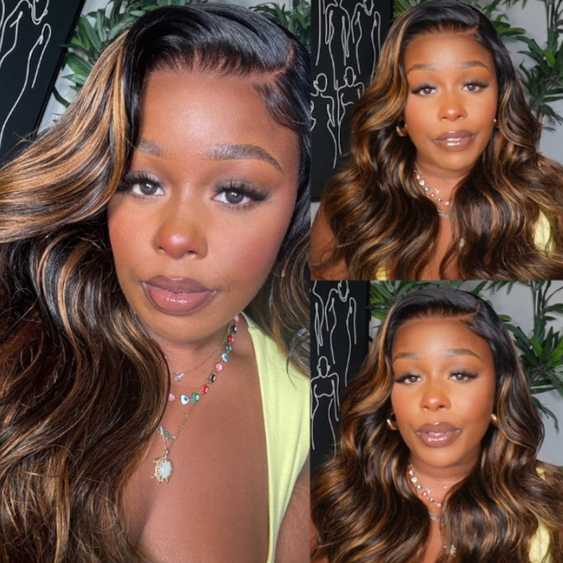 BOGO Sunber Balayage Highlight 7*5 Bye Bye Knots/13*4 Pre Everything Body Wave Lace Wig With Shadow Root