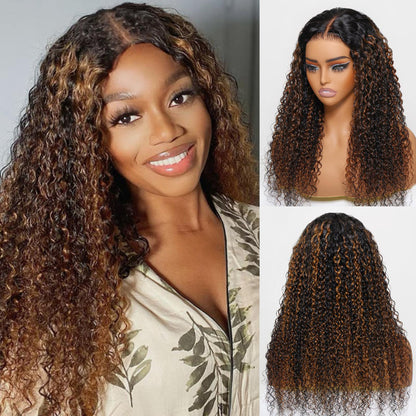 Flash Sale Sunber 7x5 Bye Bye Knots Balayage Highlight Full Curly Pre Cut Lace Closure Wig With Bleached Knots