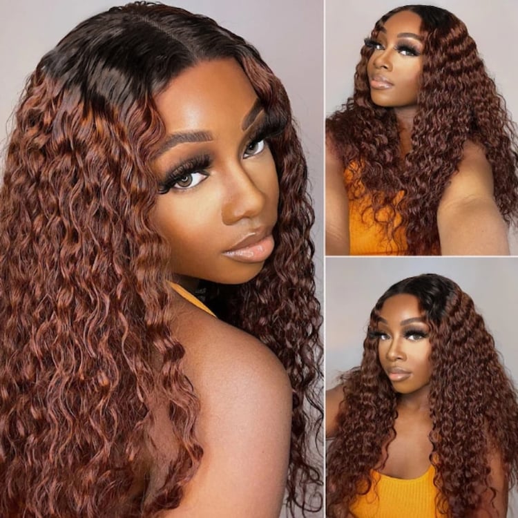 Flash Sale Reddish Brown Body Wave V part  Dark Roots  Glueless wig