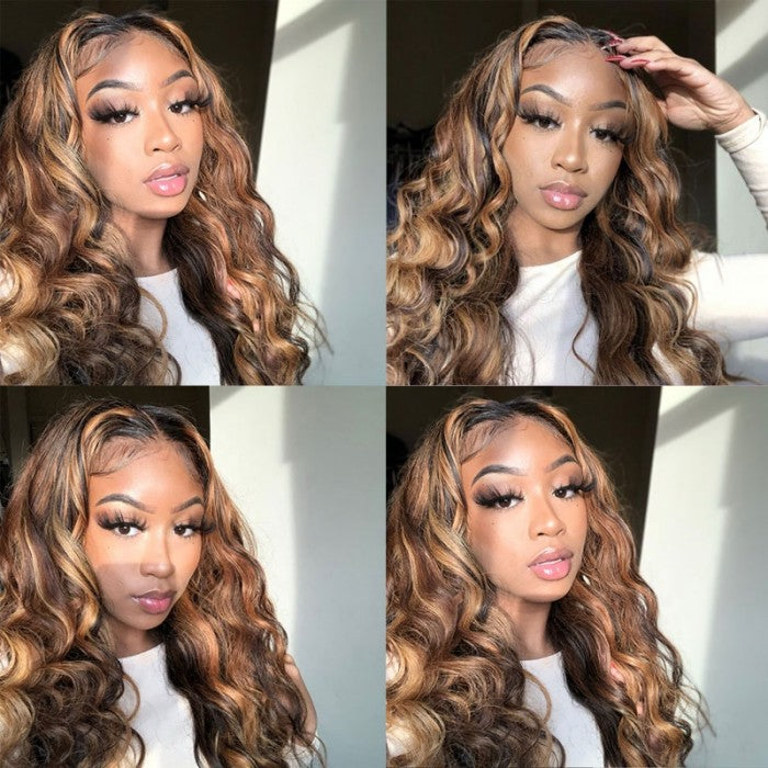 $100 Off Sunber Body Wave Honey Blonde Highlights Lace Frontal Wigs Supernatural and Realistic