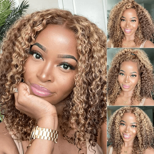 Extra 70% OFF | Sunber Glueless Blonde Highlight Pre-Cut Lace Curly Wigs  Human Hair Wigs