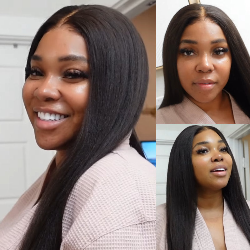 Sunber Yaki Straight Glueless Pre-cut 13X6 Pre Everything Lace Front Wig With Bleach Knots Flash Sale