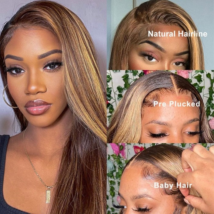 Flash Sale Sunber Highlight Brown Bob 13x4 Lace Front Wig Caramel Highlights Human Hair Wigs