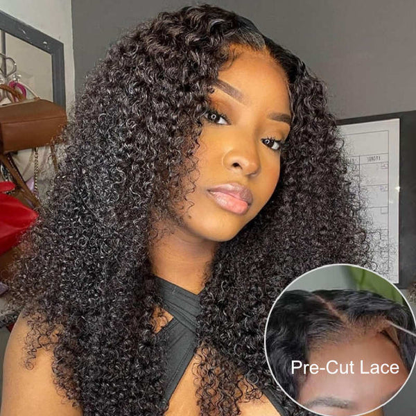 Flash Sale Sunber Jerry Curly 13x4 Lace Frontal 7x5 Bye Bye Knots Wigs Pre-Cut Lace Human Hair Wig