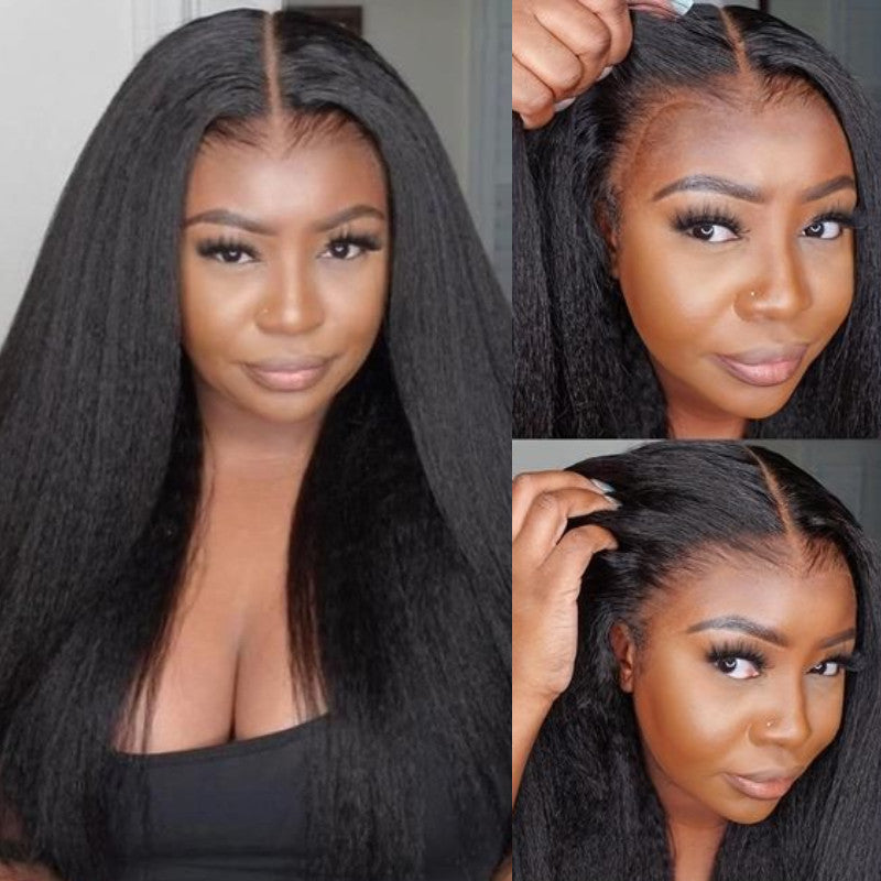 Extra 70% OFF | Sunber 4C Kinky Straight Lace Wig 7x5 pre cut Lace closure Human Hair Wigs With Baby Hair