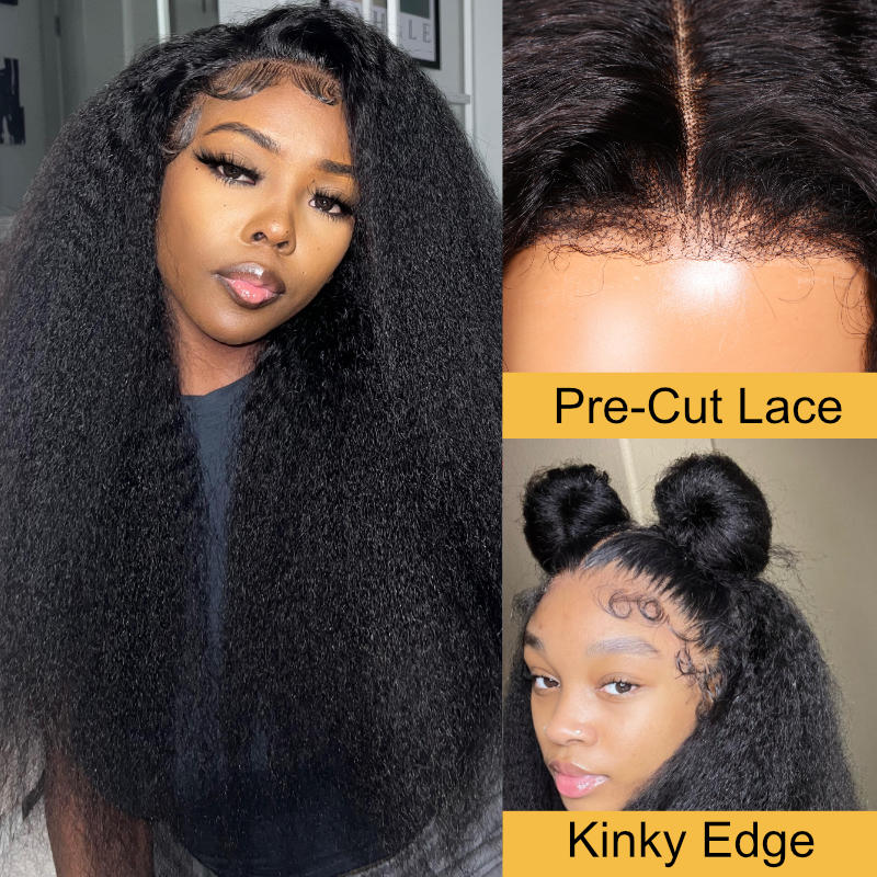 Flash Sale 4C Kinky Edge Kinky Straight Lace Wig 13X4 Pre-Everything Frontal Human Hair Wigs Yaki Straight Wigs With Baby Hair