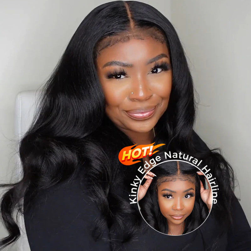 kinky edge yaki straight lace wig with pre bleached knots