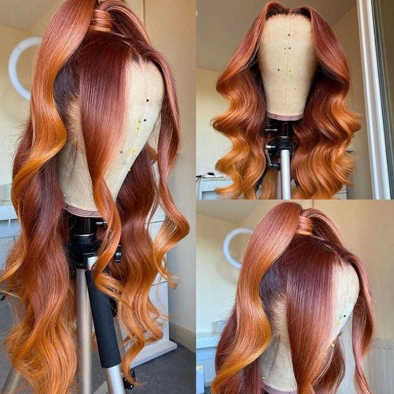 Sunber Straight Ginger Copper Red Highlight 13x4 Pre Everything Lace Front Wigs With Pre Plucked