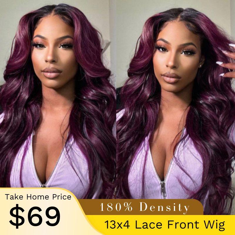 Sunber Purple  Balayage Loose Wave 13*4 Lace Front Wig With Pre-Plucked 180% denisty Flash Sale