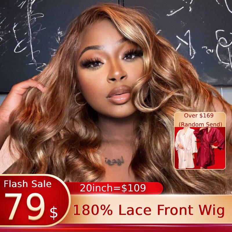 Sunber Brown Blonde Highlight 13x4 Lace Front Wig Loose Wave 180% Density Human Hair Wig With Bleach Knots Flash Sale