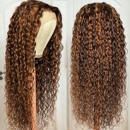 Black Friday Flash Sale Sunber Piano Brown Highlight Big Curly 13x4 Pre Everything Wig Balayage Water Wave Human Hair