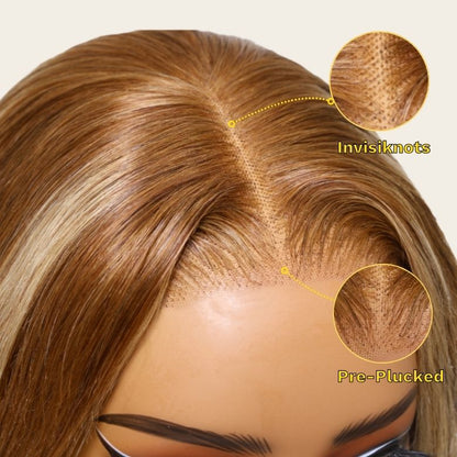 Sunber Body Wave Honey Blonde Highlights 7x5 Pre-Cut Lace Closure Human Hair Wig Flash Sale