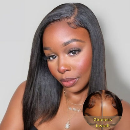 Sunber Blunt Cut Yaki Straight Pre-Cut Lace Bob Bye Bye Knots Wig / 5x5 HD Glueless Wig Pre-plucked