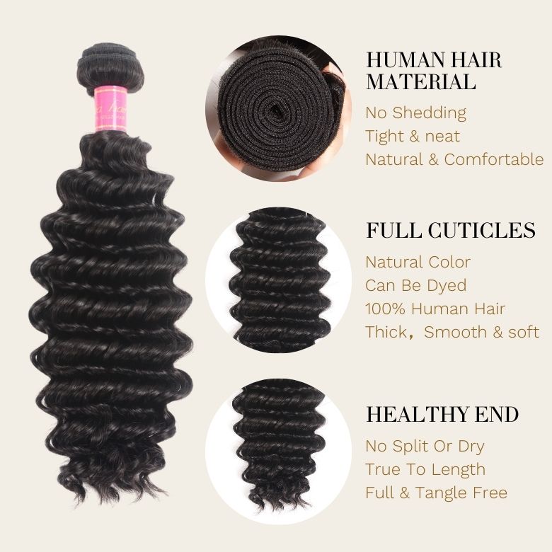 Sunber Hair New Remy Hair Peruvian Deep Wave 3 Bundles 100% Human Hair Weave