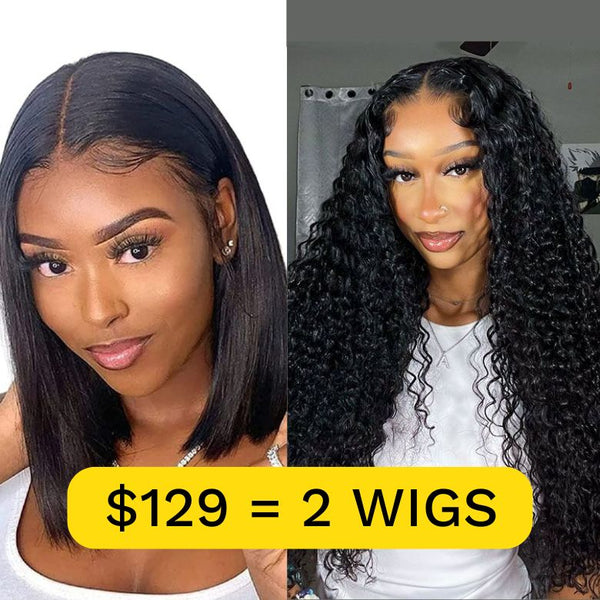 129=2 Wigs | 18" Kinky Curly Lace Part Wig And Summer Vibe T Part Lace Frontal Bob Flash Sale
