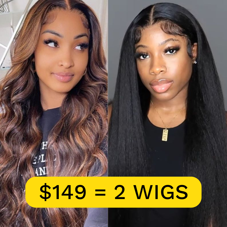 $149=2 Wigs| 18&quot;Balayage Highlight Body Wave Lace Wig And 18&quot; Kinky Straight Lace Wig Flash Sale