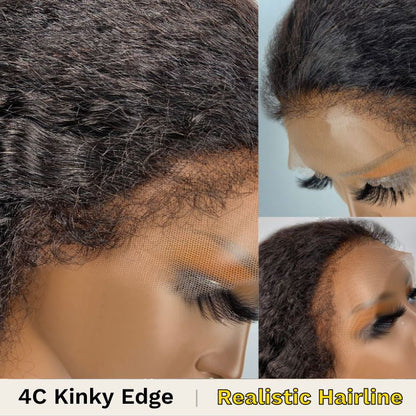 Sunber Natural Black 4C Kinky Edges Kinky/Yaki Straight Lace Wig With Baby Hair