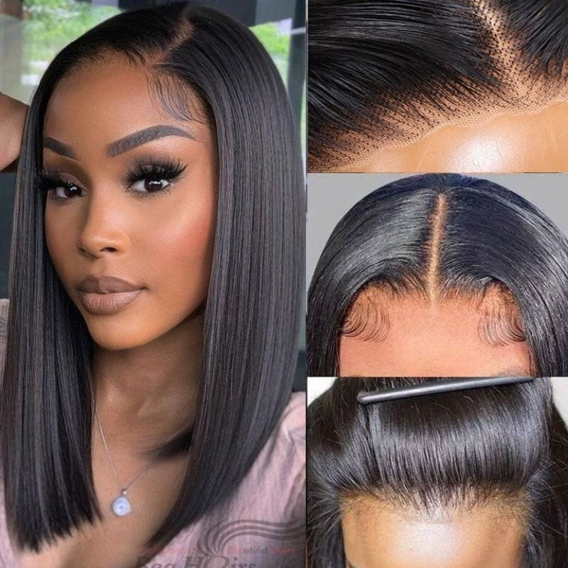 Sunber 180% Density Blunt Cut Bob 13x6 Lace Frontal Straight Wigs Pre-Cut Lace Human Hair Wig Flash Sale