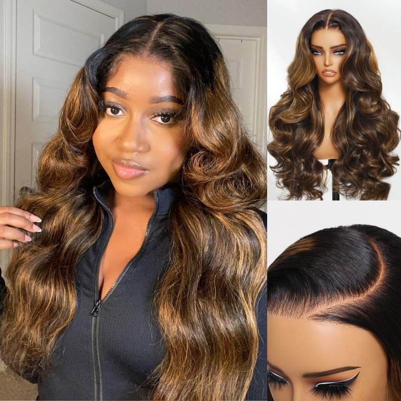 Flash Sale Sunber Balayage Highlight Body Wave Transparent Lace Front Wigs Shadow Root Wigs Shake And Go Wigs