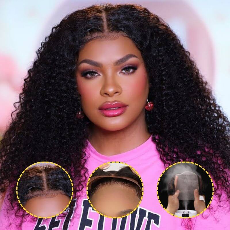 Flash Sale Sunber Black 5*5 Blend Away HD Pre Cut Lace Jerry Curl Wig Bleached Knots With Baby Hair