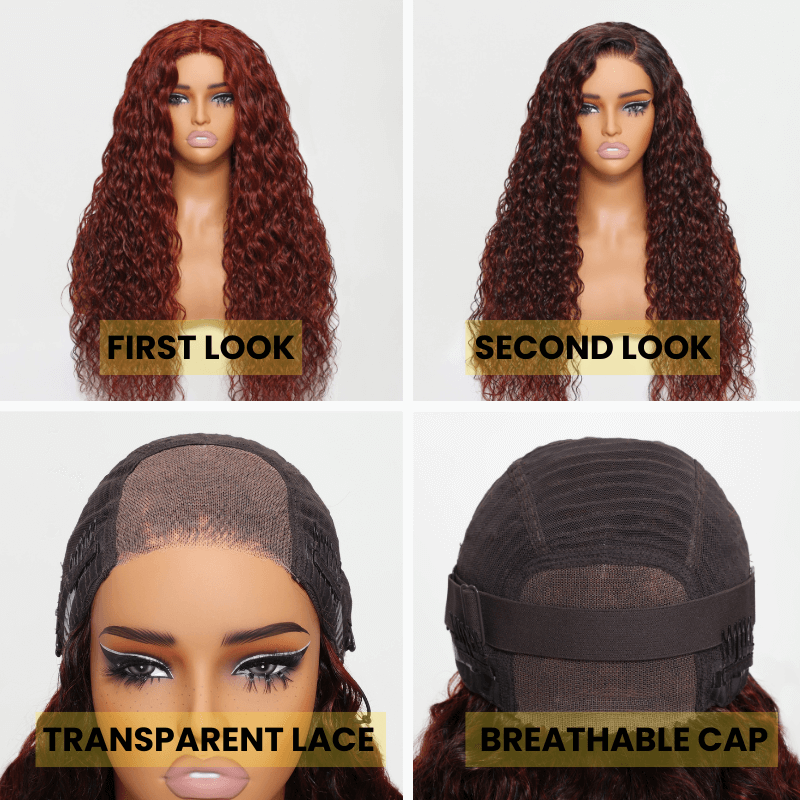 Sunber Flip &amp; Go Rosy Black Cherry/ Reddish Brown Ombre Lace Loose Deep Wave Wig