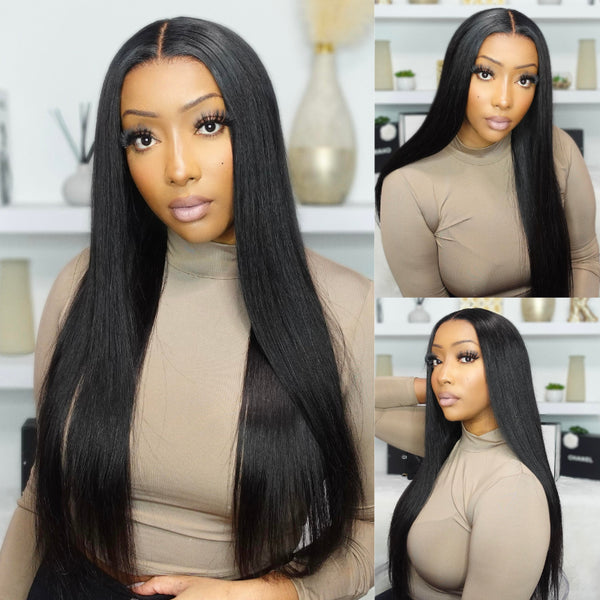 Flash Sale Sunber 7x5 Bye Bye Knots Pre Cut Lace Wigs Straight Human Hair Seamless Put On And Go Glueless Wigs