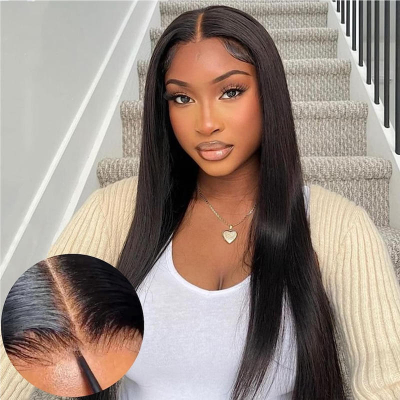 Sunber 7x5 Pre Cut Bye Bye Knots Lace Wigs Straight Human Hair Seamless Put On And Go Glueless Wigs