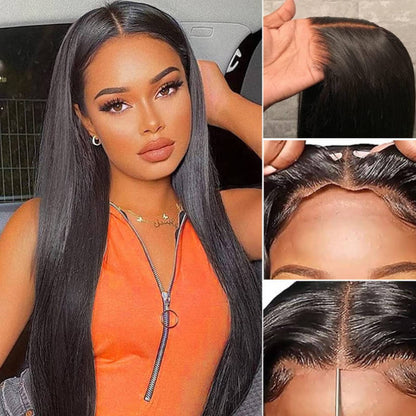 Flash Sale Sunber 7x5 Bye Bye Knots Pre Cut Lace Wigs Straight Human Hair Seamless Put On And Go Glueless Wigs