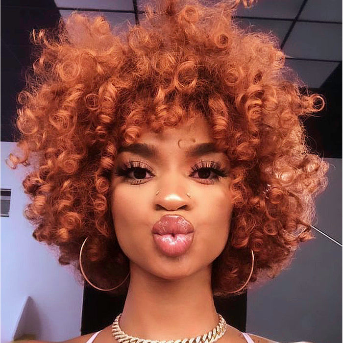 Sunber Bouncy Rose Curl Short Orange Bob Wig With Bangs