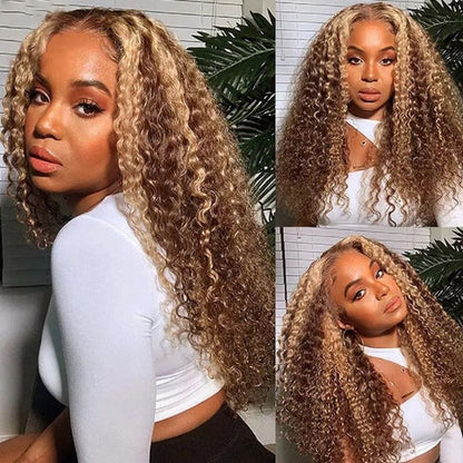 Extra 70% OFF | Sunber Glueless Blonde Highlight Pre-Cut Lace Curly Wigs  Human Hair Wigs