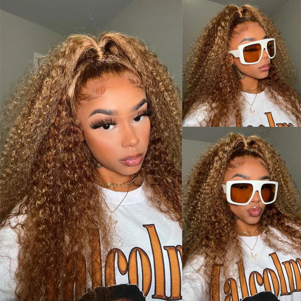 Extra 70% OFF | Sunber Glueless Blonde Highlight Pre-Cut Lace Curly Wigs  Human Hair Wigs