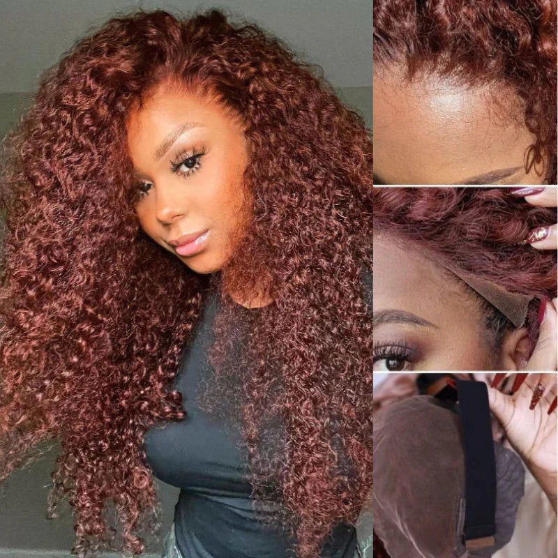 Extra 50% OFF | Sunber Reddish Brown Jerry Curly 7×5 Bye Bye Knots Lace Front Wig Real Human Hair