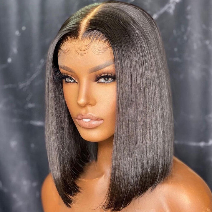 Sunber 180% Density Blunt Cut Bob 13x6 Lace Frontal Straight Wigs Pre-Cut Lace Human Hair Wig Flash Sale