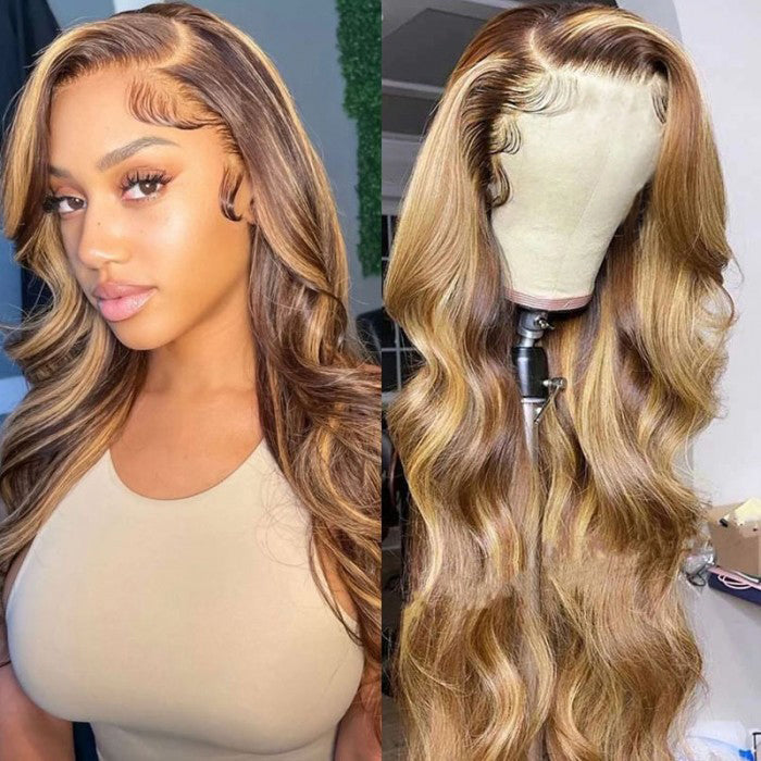 Sunber Body Wave Honey Blonde Highlights 7x5 Pre Cut Lace Wigs Super Natural and Realistic 13x4 Lace Shake And Go Wigs