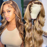 Sunber Body Wave Honey Blonde Highlights Lace Frontal Wigs Super Natural and Realistic Lace Closure Wig