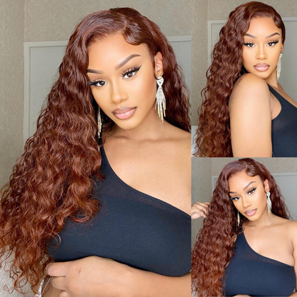 Flash Sale Reddish Brown Water Wave 180% Density V part Glueless wig