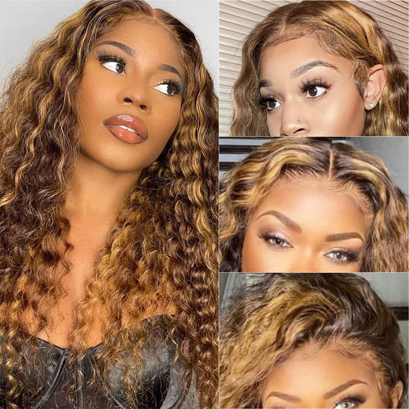 Sunber Bye Bye Knots Honey Blonde Highlighted Wave 13x4 Lace Frontal Pre cut Lace Human Hair Wigs Flash Sale