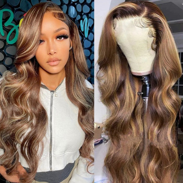 Sunber Body Wave Honey Blonde Highlights 7x5 Pre Cut Lace Wigs Super Natural and Realistic 13x4 Lace Shake And Go Wigs