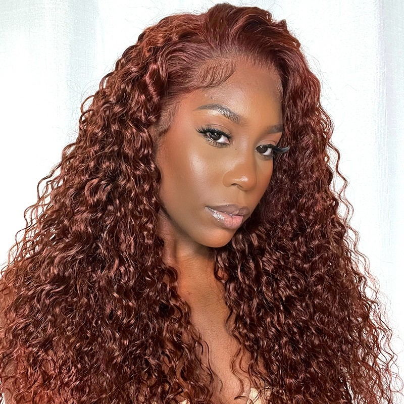 Flash Sale Reddish Brown Water Wave 180% Density V part Glueless wig