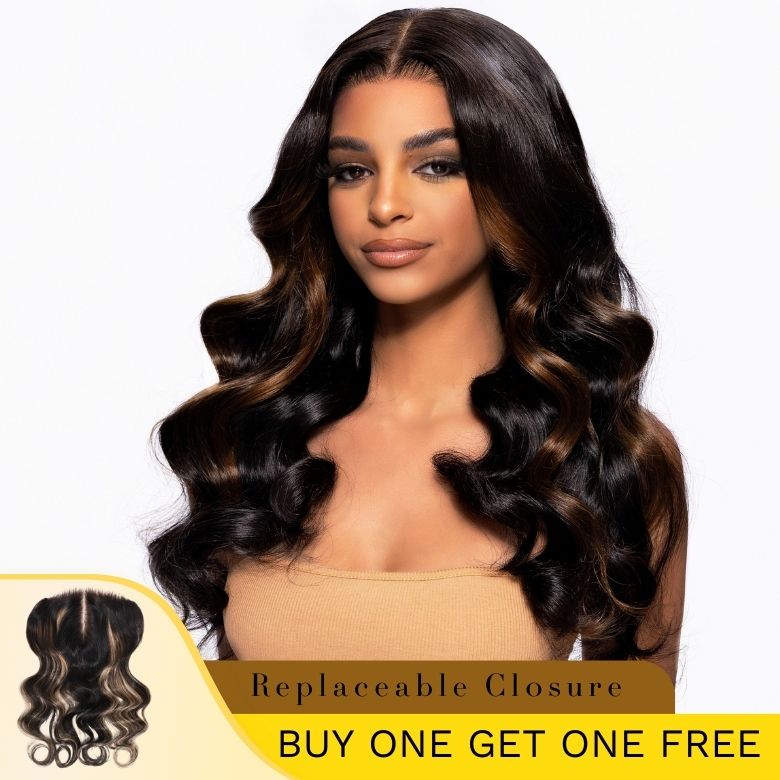 Flash Sale Sunber Chestnut Brown Ombre Bye Bye knots Magic Lace Wig Buy 1 Get 1 Free Replaceable Top