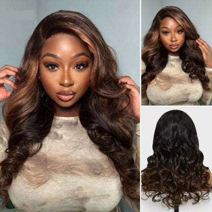 Sunber Bye Bye Knots Wig 7x5 Glueless Lace Black to Chestnut Brown Ombre Loose Wave Wig With Bleached Knots Flash Sale