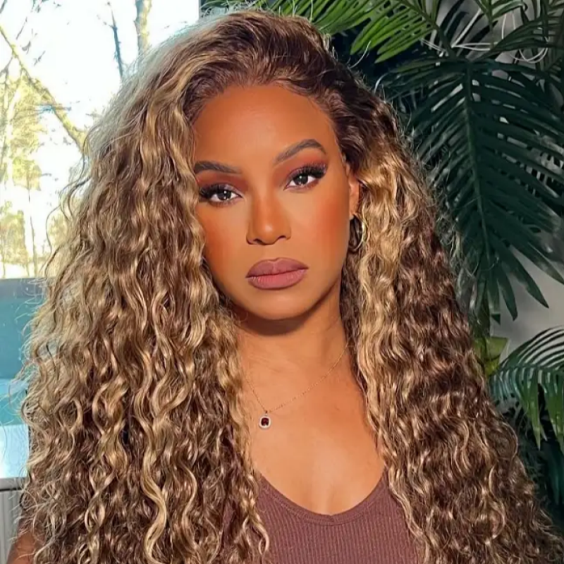 Honey Blonde Highlight 13x4 Curly Lace Frontal Wig Pre-plucked Lace Wigs Flash Sale