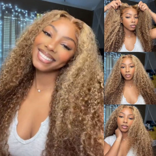 Honey Blonde Highlighted jerry curly lace wig