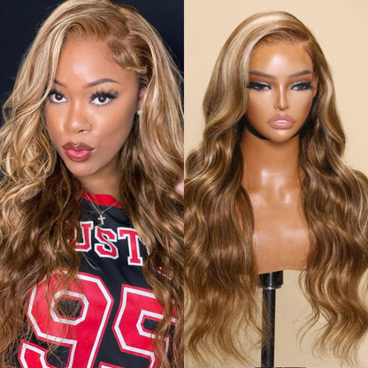 Flash Sale Sunber 13 By 4 Lace Frontal Wigs Body Wave Blonde Highlight 7x5 Pre Cut Lace Closure Wigs