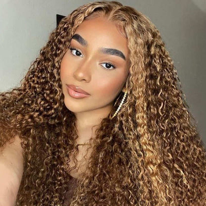 Sunber Jerry Curly Ombre Honey Blonde Highlight 13x4 Pre Everything GluelessLace Wig With Pre-plucked