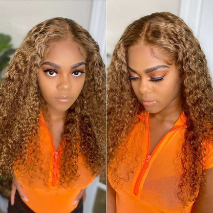 Sunber Jerry Curly Ombre Honey Blonde Highlight 13x4 Pre Everything GluelessLace Wig With Pre-plucked