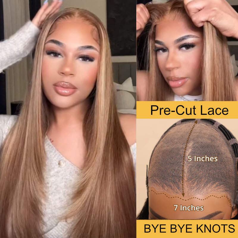 Sunber Undetectable Skin Melt 7x5 Bye Bye Knots Lace Closure Wig  Long Straight Hair Perfect Honey Highlight Wig