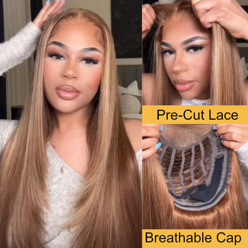 Sunber Bye Bye Knots 7x5 Lace Blonde Highlight Bone Straight Glueless Wig Real Human Hair Flash Sale