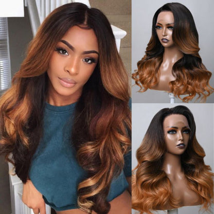 Sunber Toasted Caramel Brown Body Wave 13x4 Lace Front Human Hair Wig With Dark Roots